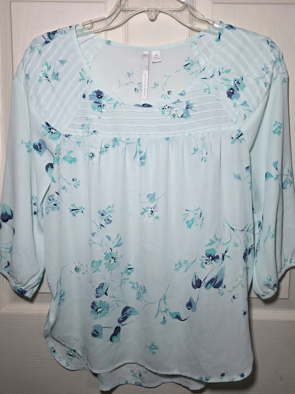 Light Blue Floral Pintuck Women's Blouse